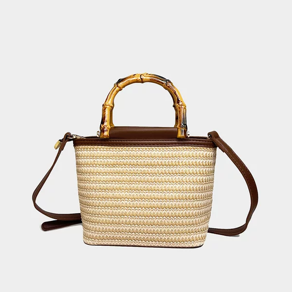 Summer New Crossbody Bag Woven Small Bag Women's Satchel Straw Bucket Bag Women's Fashion Bamboo Satchel Women's Bag Trendy