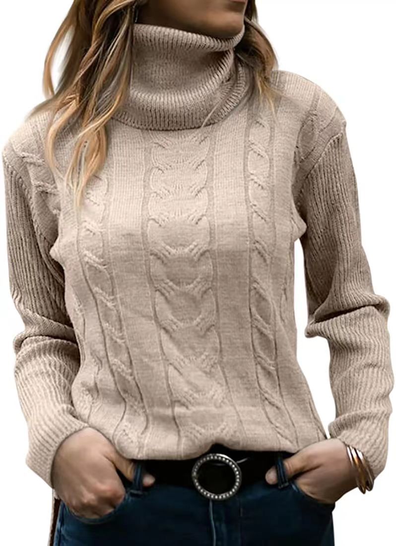 Dames herfst en winter nieuwe effen kleur coltrui retro lange mouwen dames trui_voghion.com