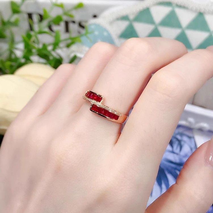 French Retro Ruby Ring For Women, Sterling Silver Diamond Ring_voghion.com