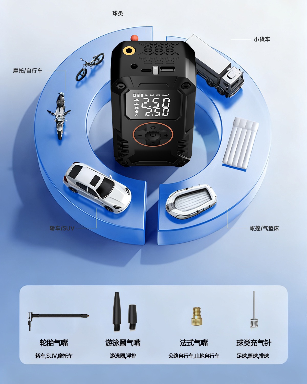 Cross-border wireless high-pressure intelligent digital display car air pump, electric tire pressure gauge and inflator for car tires