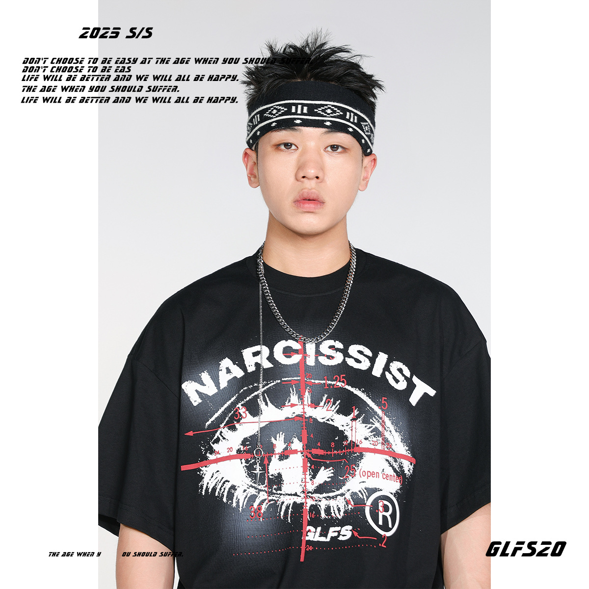 GLFSアメリカinsファッションブランドのレトロな男性は、目の純綿半袖の女性が痩せているカップルtシャツのユニークな上着を着ています