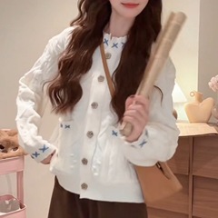 慵懒风圆领长袖针织衫女2025秋季新款设计感宽松软糯毛衣外套上衣