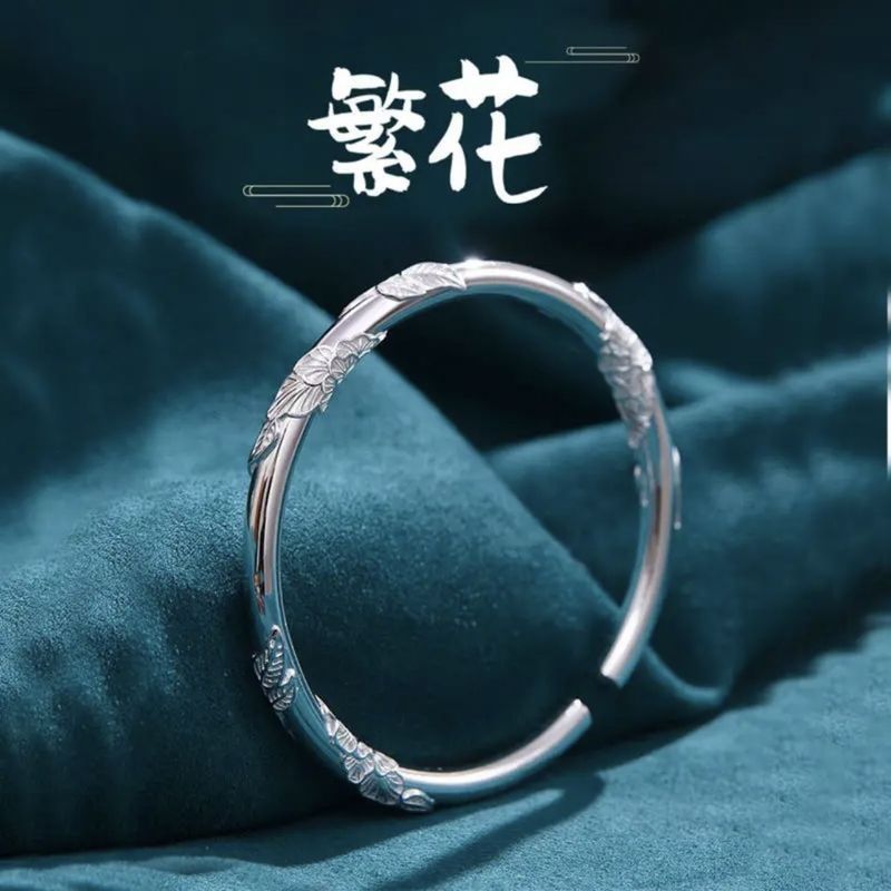 本命年锦鲤银手镯女纯银9999足银镯子实心年轻款情人节礼物送女友|undefined
