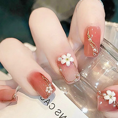 Gold Diamond Shiny Flower Student Whitening Sweet Nail Art Wearable Nail Polish Removable Nail Product Wholesale