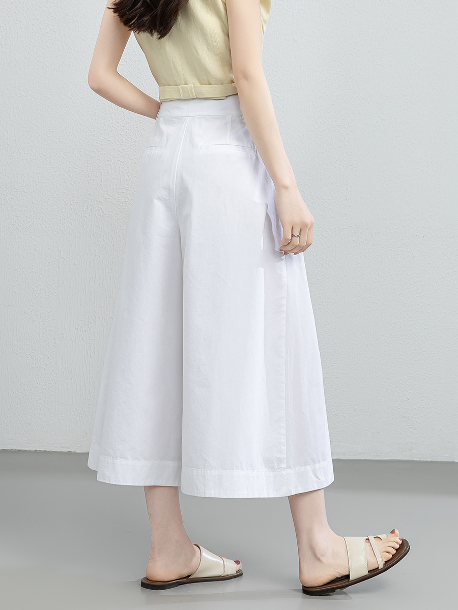 Quần culottes nữ ống rộng cạp cao vải linen cotton mỏng nhẹ mùa hè — màu trắng