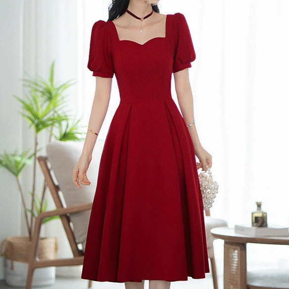 连衣裙夏季订婚礼服2025平时可穿结婚小个子酒红色新款敬酒服新娘|undefined