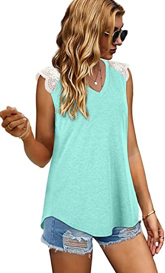 Abbigliamento da donna 2024 T-shirt canotta allentata in pizzo patchwork da donna estivo 2024 con maniche volanti_voghion.com