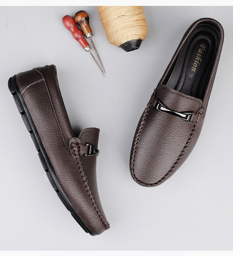 Giày lười nam da bò mềm mũi tròn đế bằng — Z1166 màu đen, Z1166 nâu chi tiết 19