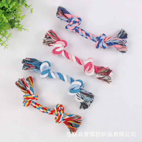 Pet dog chewing rope toys, dog rope knotted molars and bite-resistant double knot cotton rope toys, large, medium and small manufacturers wholesale