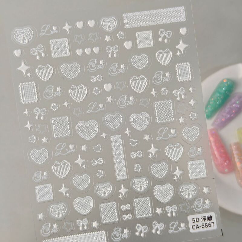 Cross-Border White Lace Heart Nail Stickers 3D Lace Edge Heart DIY Embossed Nail Stickers Ca Style Cross-Border White Lace Heart Nail Stickers 3D Lace Edge Heart DIY Embossed Nail Stickers Ca Style