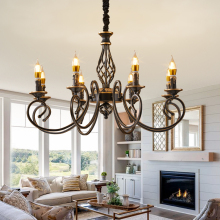 ♤蜡烛吊灯美式简约乡村客厅餐厅灯具复古轻奢创意欧式书房卧室吊