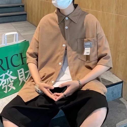 Men's Short Sleeve Shirt 2025 Summer Fashion Youth Versatile Loose Streetwear Cardigan Top Wearable Outdoors