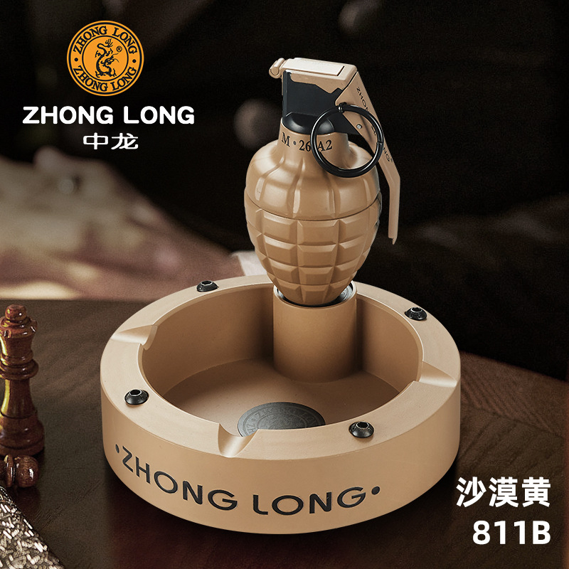 Gran tamaño todo el metal grado fiebre militar M84 modelo de granada de choque inflable encendedor a prueba de viento conjunto de cenicero