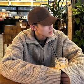 美式麦穗绞花高领开衫毛衣男款秋季高级感痞帅cleanfit针织衫外套