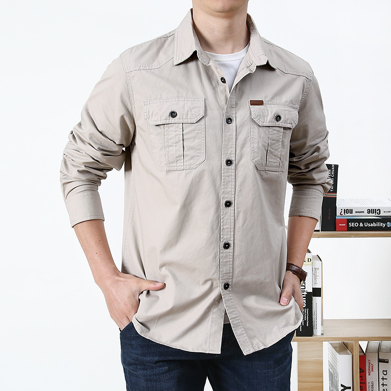 Spring and Autumn New Long-Sleeved Shirt for Young Men, Large Size Loose Workwear Top 1388, Versatile and Stylish Workwear