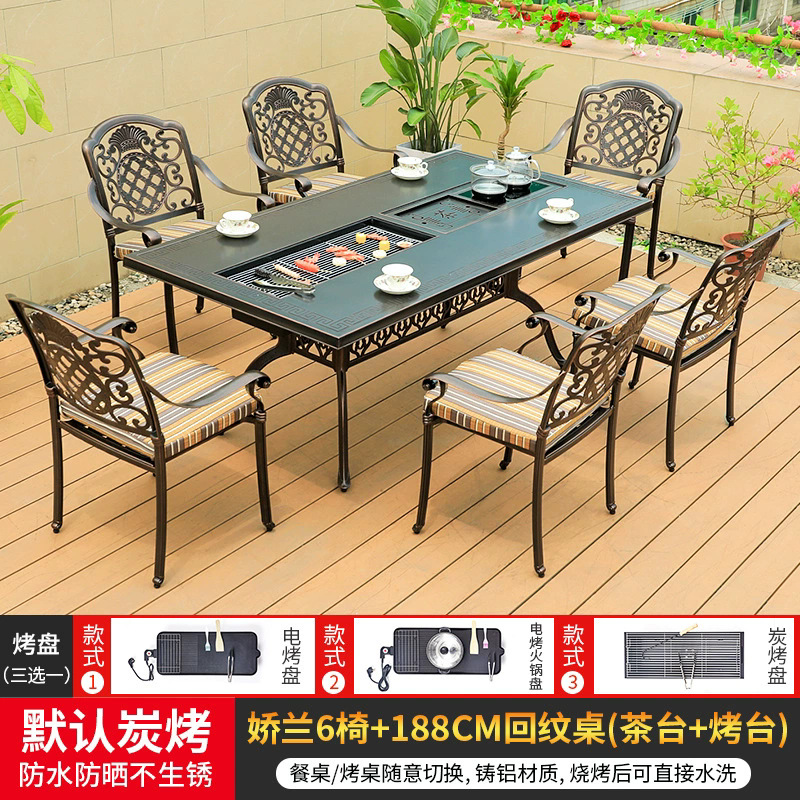 6 sillas + mesa de patrón de 188CM (mesa de té + mesa de barbacoa)