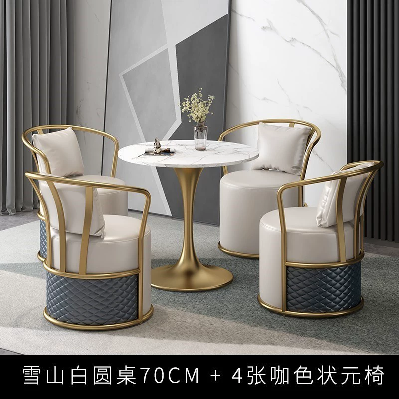 Round marble table and chair set, slate snow mountain white top, Ø60/70/80 × 75 cm, 3–4 seats