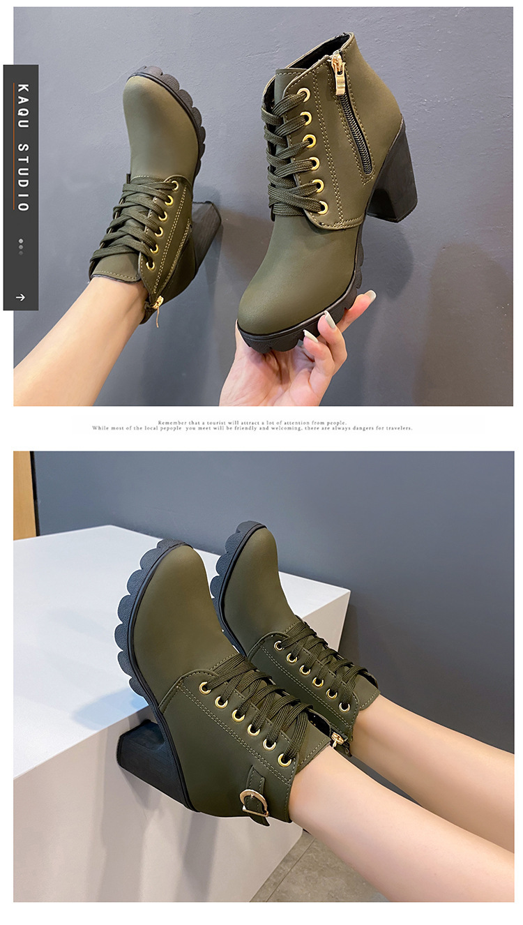 Stivali singoli con tacco alto autunnali, scarpe da donna con fibbia della cintura, stivali corti con tacco spesso, stivali con punta tonda, stivali con lacci e nudi da donna, stivali da cavaliere_voghion.com