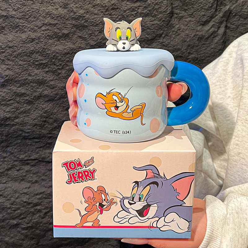 Gato y ratón tazas de cerámica de 2025 nuevas tazas de agua con tapa tazas de café copas regalo de cumpleaños