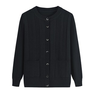 Middle-aged and elderly mothers Autumn Sweater grandma casual cardigan old lady solid color round neck sweater old coat