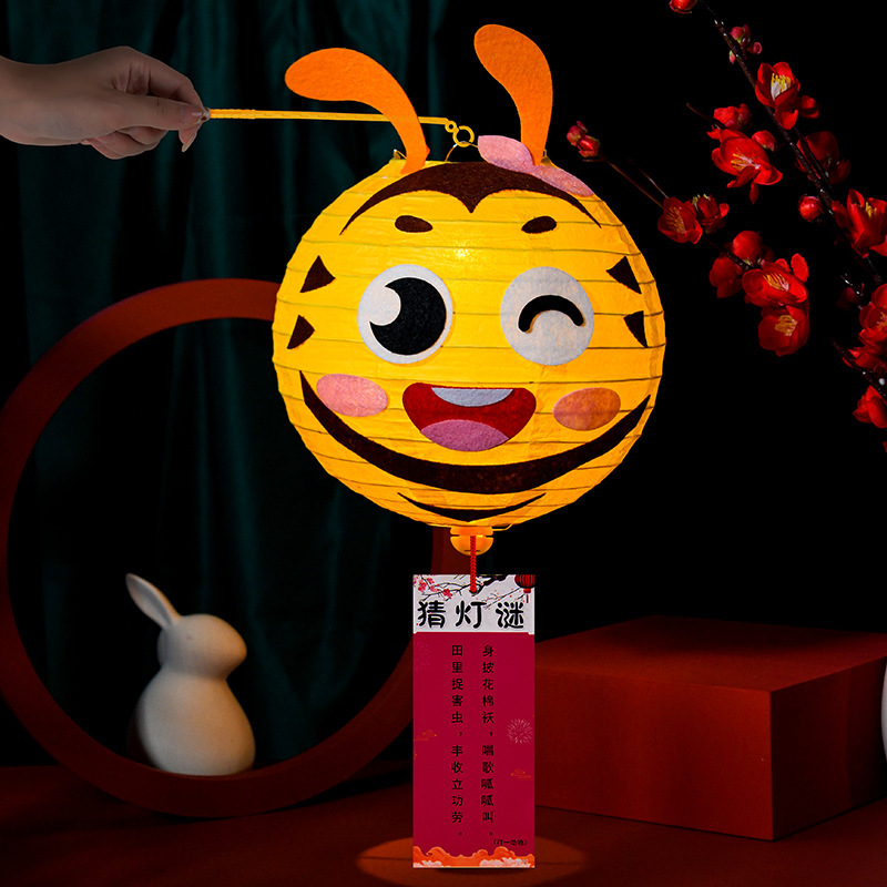 中秋儿童手提发光纸灯笼diy材料包幼儿亲子手工卡通动物灯笼装饰|undefined