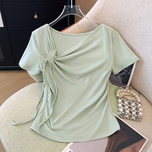 Pure Desire Butterfly Strap Asymmetrical Sweet & Spicy Top for Women - 2025 Summer French Style Straight Hair