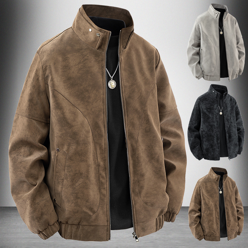 Spring and Autumn New American Retro High Street Stand Collar Leather Jacket Men's Trendy Loose Casual Biker Leather Jacket Stylish