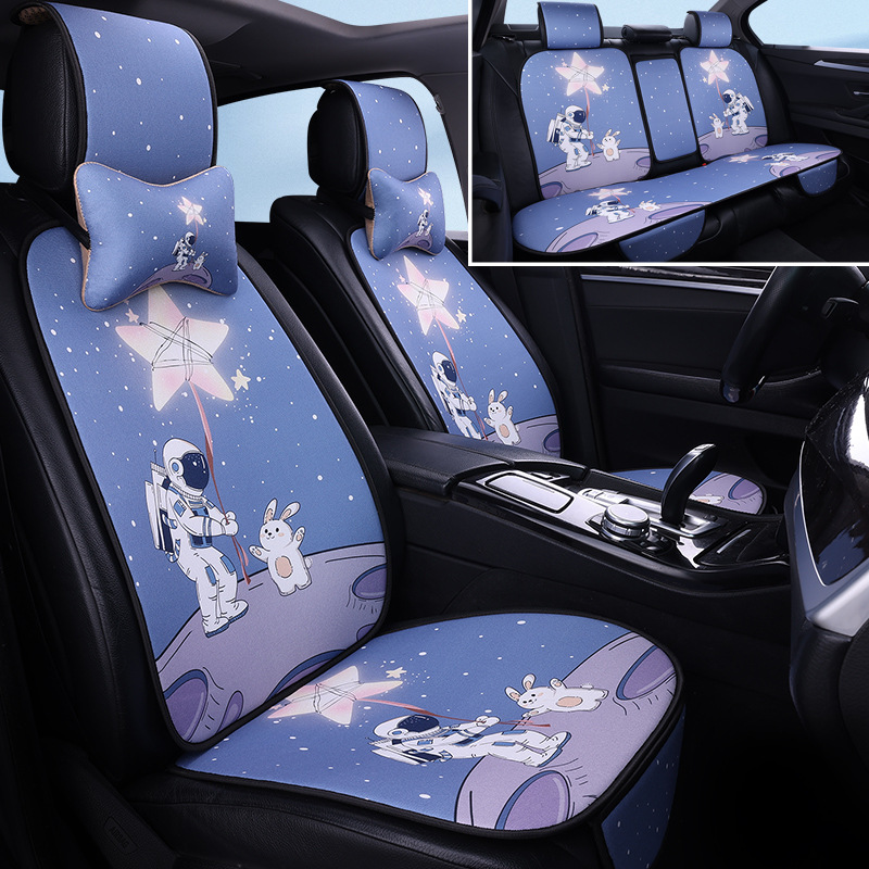 Universal Car Seat Cushion Linen Four Seasons Universal Cartoon Cute Summer (Cool pad) - astronaut-five-seat-three-section-standard-edition