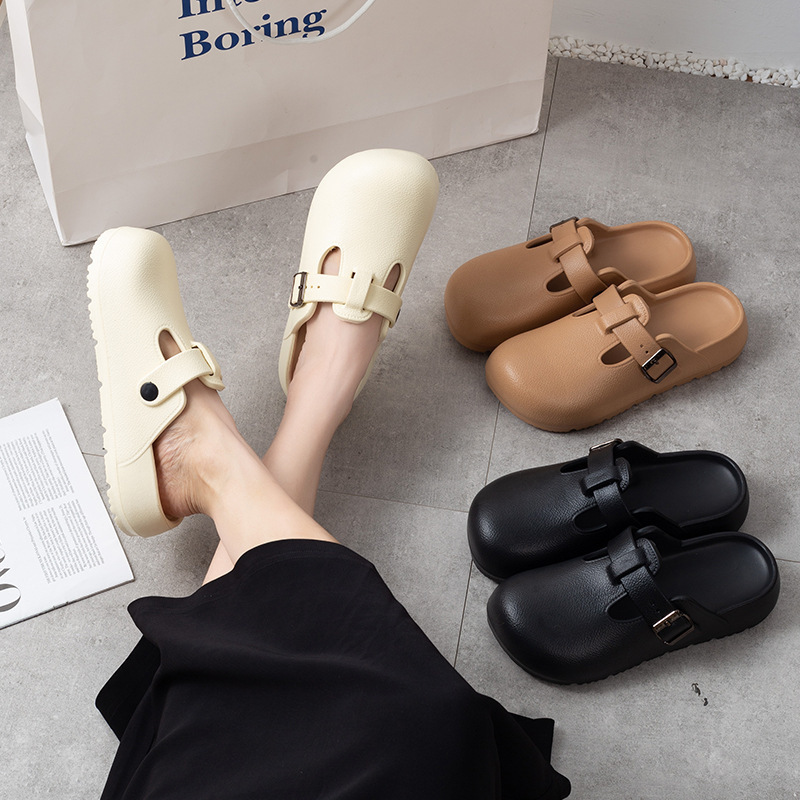 Sandals, Thick-Soled Women's Outer Wear, Eva Soft-Soled Birkenstock Shoes, Versatile Lazy Women's Shoes, Baotou Half-Slip Sandals