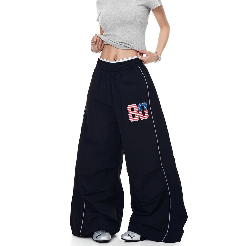 Summer New High Street Trendy American Retro Loose Dance Sweatpants Floor-Length Casual Drape Side Stripe Pants
