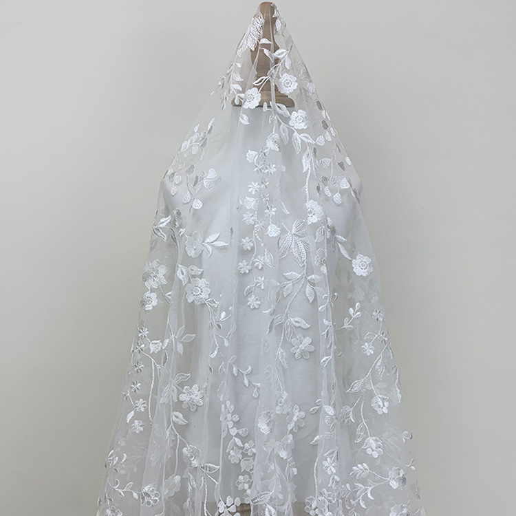 Tela de encaje blanco bordado, para vestido de novia o noche, DIY