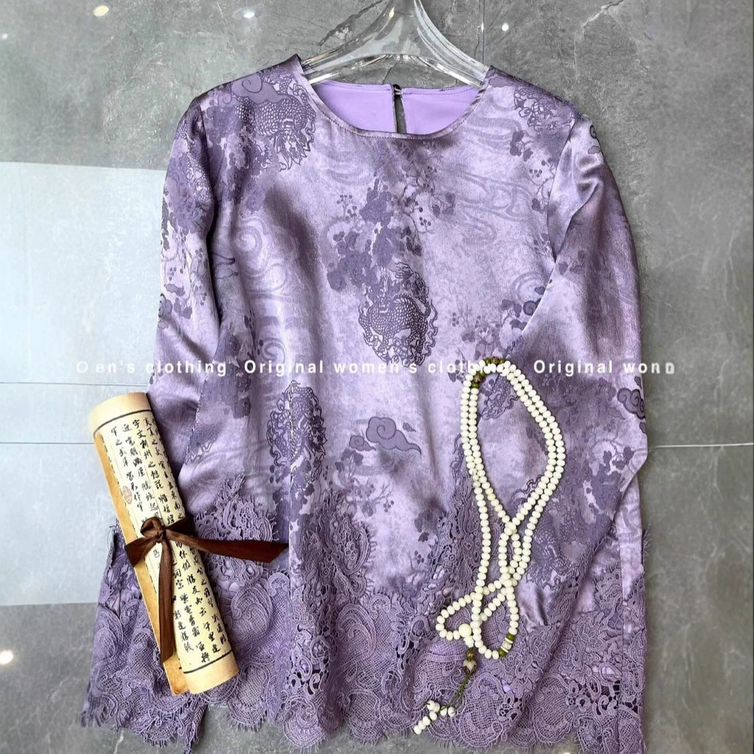 Летний топ Nanyou, новый жаккардовый кружевной топ с вистерией, свободная версия в китайском стиле в стиле ретро, ​​свободная рубашка