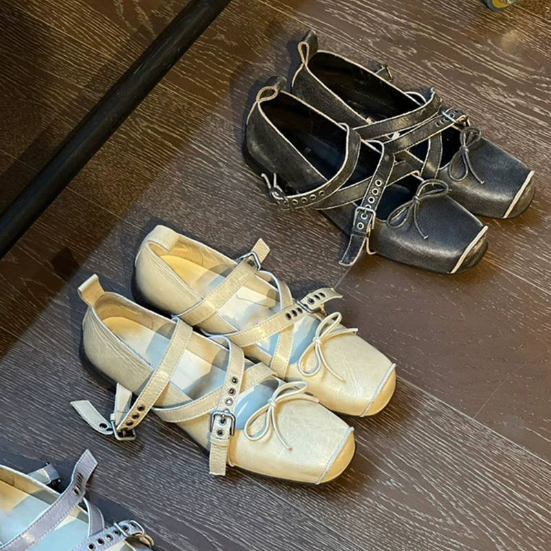 Коровья кожа версия ~ Корейская версия Fangfang Свинья Нос Балет Мэри Джейн Женские туфли