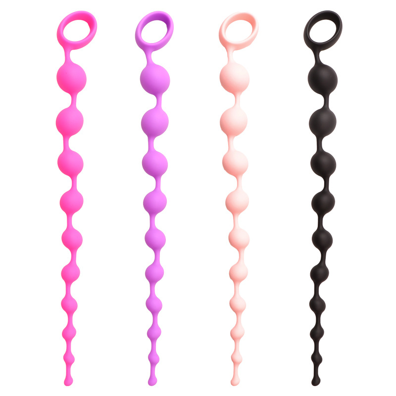Extra Long Silicone Anal Plug, Ten-Bead Design, Rose Red Adult Toy — detail image 7