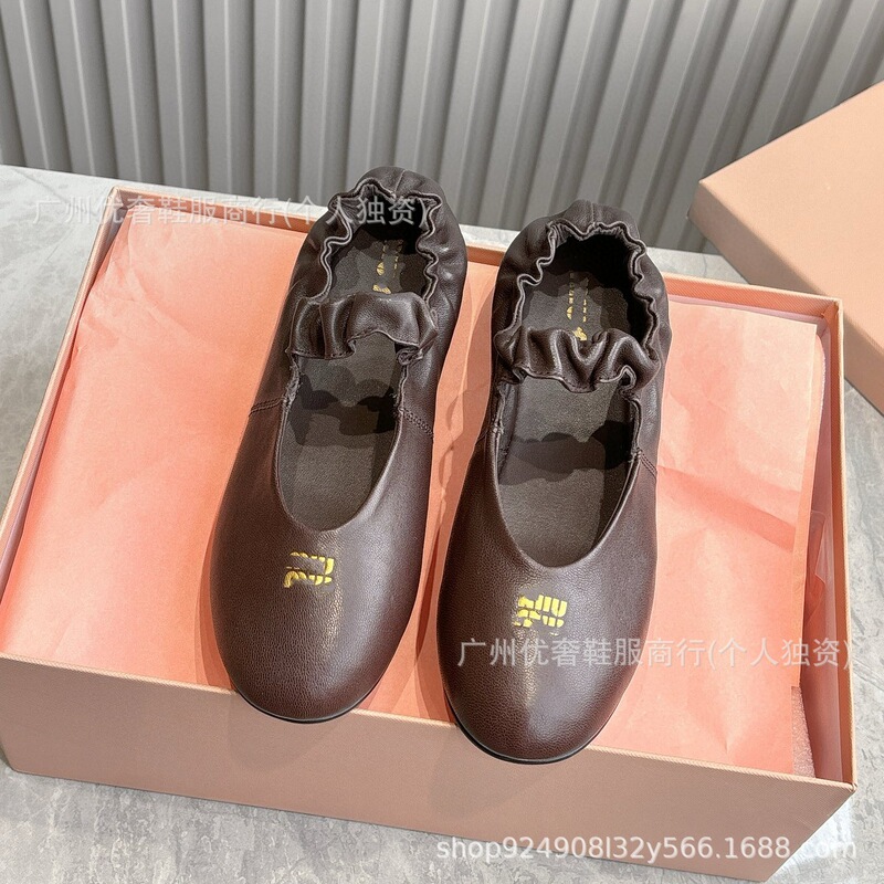 Pleated instep, elastic band, flat-soled, casual ballet-style Mary Jane flats, soft and comfortable, made of sheepskin Pleated instep, elastic band, flat-soled, casual ballet-style Mary Jane flats, soft and comfortable, made of sheepskin