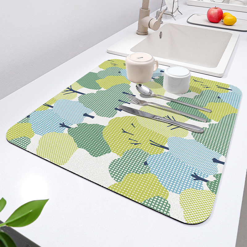 Kitchen drain mat, absorbent, quick-drying bowl mat, coaster, household wash-free countertop, kitchen utensils, insulated dining table mat, sink mat