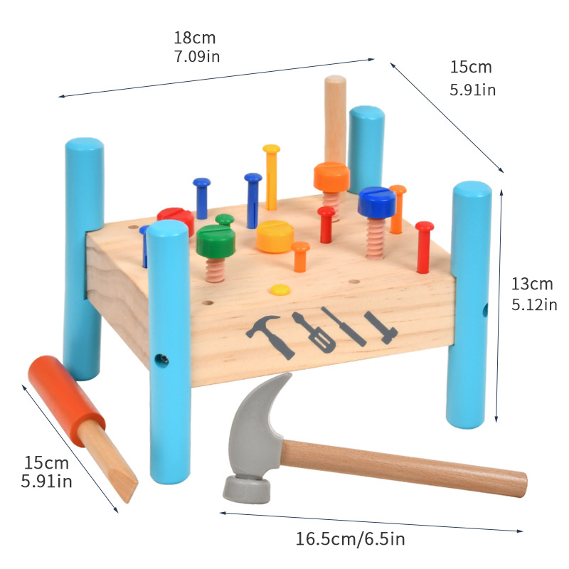 Montessori ayudas didácticas, golpe de madera, martillo, tornillo, entrenamiento de coordinación ojo-mano del bebé, educación temprana, 1-3 años, 6 juguetes educativos