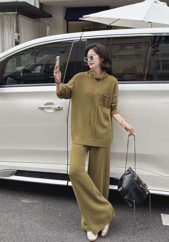 韩版套装2025新款法式穿搭秋季秋装连帽上衣裤子阔腿裤两件套秋冬|undefined