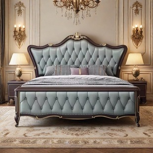 American-Style Light Luxury Bed, French Princess European-Style Master Bedroom Large Bed, Wedding Bed, 1.5m Solid Wood Double Bed, High Box Storage Bed