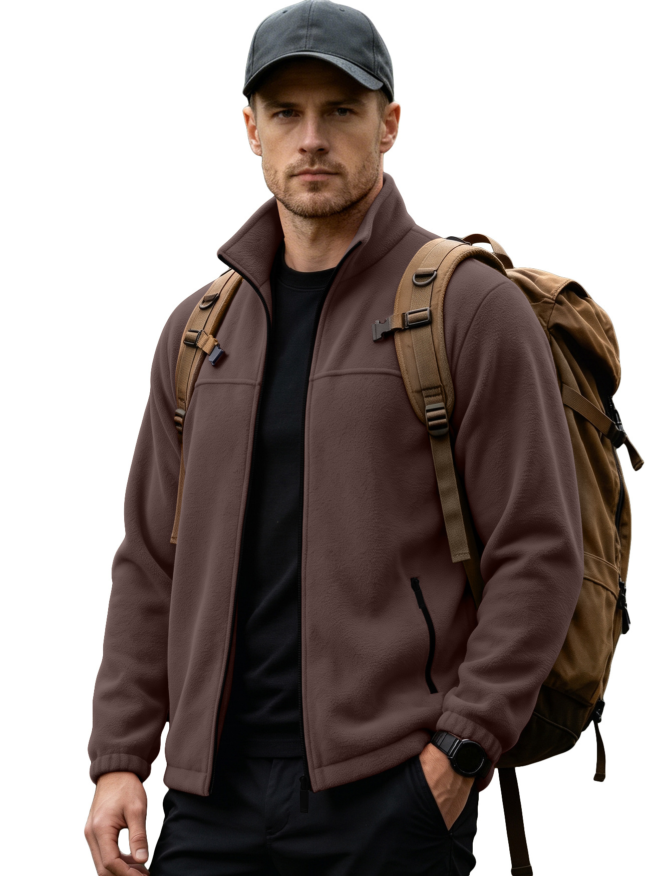 Chaqueta de Vellón Polar para Hombre de Poliéster Térmica y Cortavientos para Uso Casual y Exterior