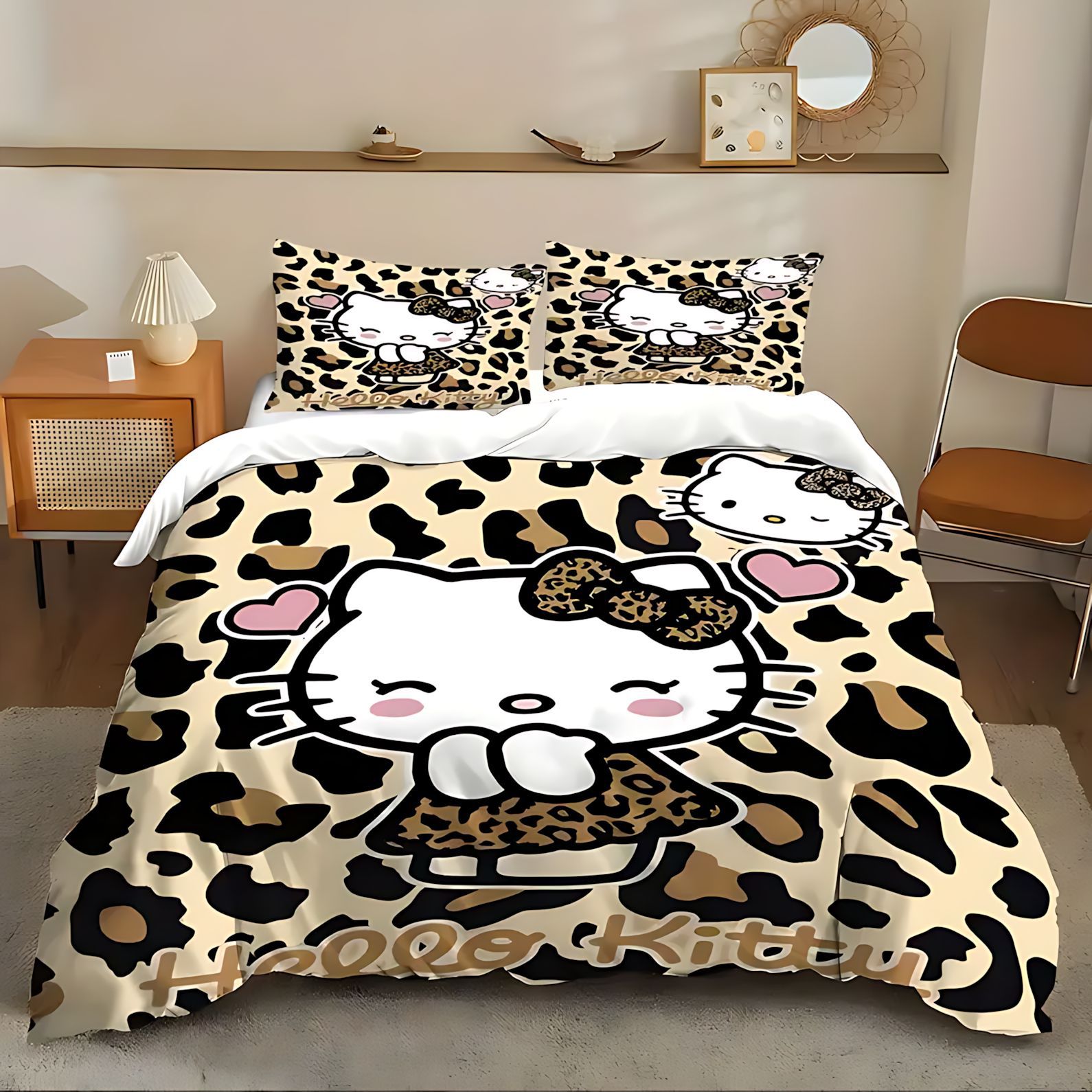 TUME / JIT transfronterizo lindo leopardo Kitty 3D impresión digital colcha colcha