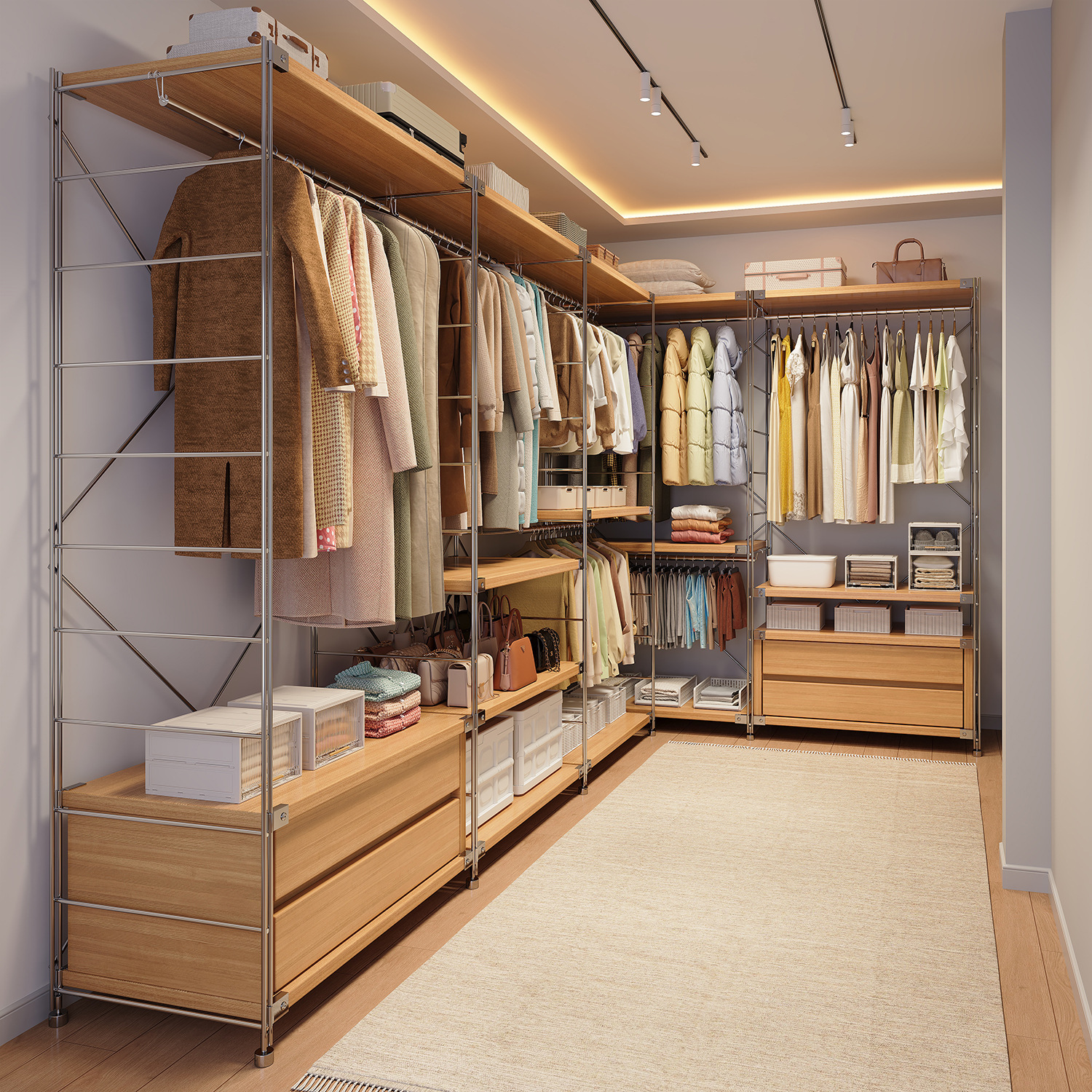 Home Shelf Wardrobe Bedroom Cloakroom Corner Open Metal Storage Cabinet New Assembly Hanging Clothes Rack