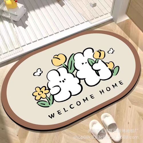Cartoon diatom mud floor mat special-shaped bathroom door absorbent quick-drying foot mat household non-slip entry bear bathroom