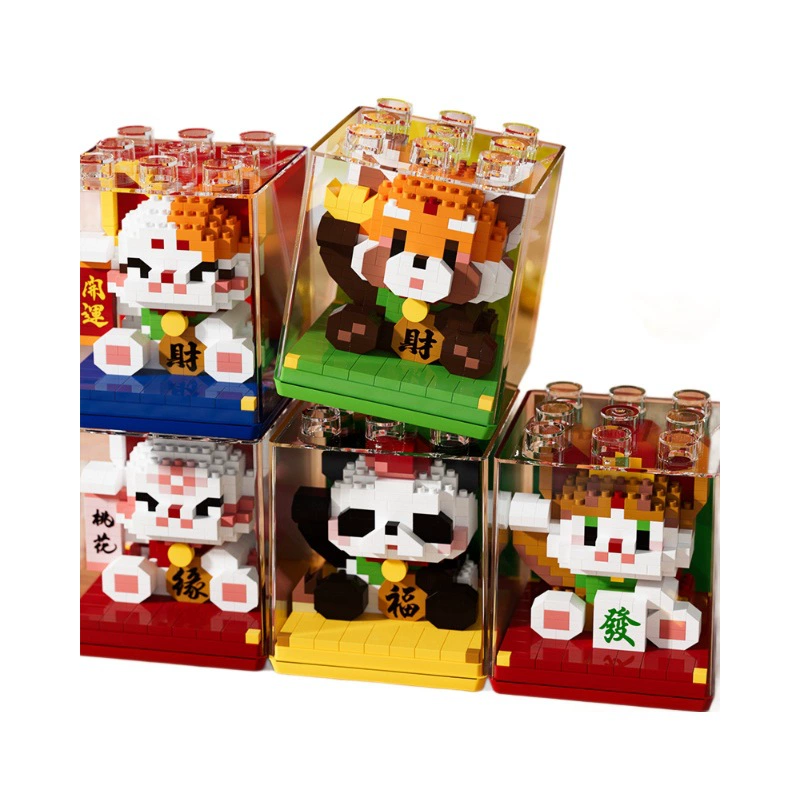 爿乜 Constructor, toy, for luck, panda, with little bears, cat, Birthday gift, small particles