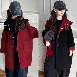 女童双面绒大衣2025冬季新品保暖儿童双面穿毛呢外套长款呢子大衣