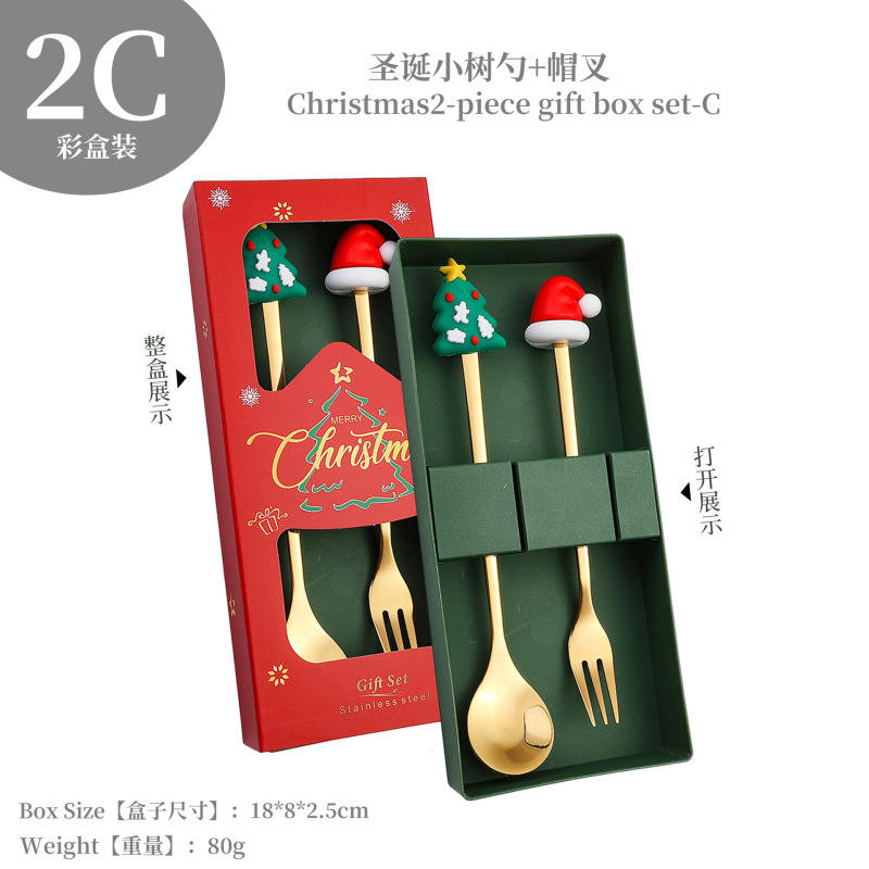 クロスボーダーステンレス鋼クリスマススプーンフォークセットクリエイティブギフト食器フルーツフォークかわいいクリスマスツリー雪だるまコーヒースプーン|undefined