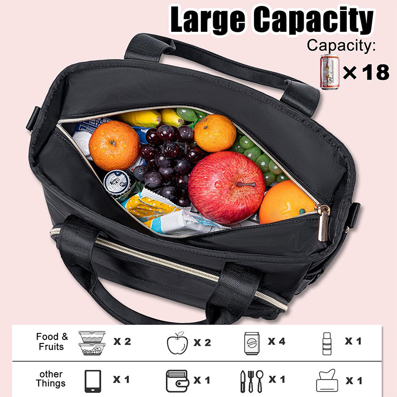 Bolsa de almuerzo aislante para mujeres, caja de almuerzo a prueba de fugas, bolsa de almuerzo con correa de hombro extraíble y bolsas laterales, bolsa de almuerzo