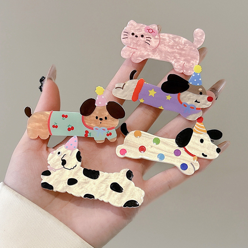 Caricatura encantadora fiesta cachorro gato clip de cabello de mujer lateral clip de banges clip de boca de pato clip de cabello para niños