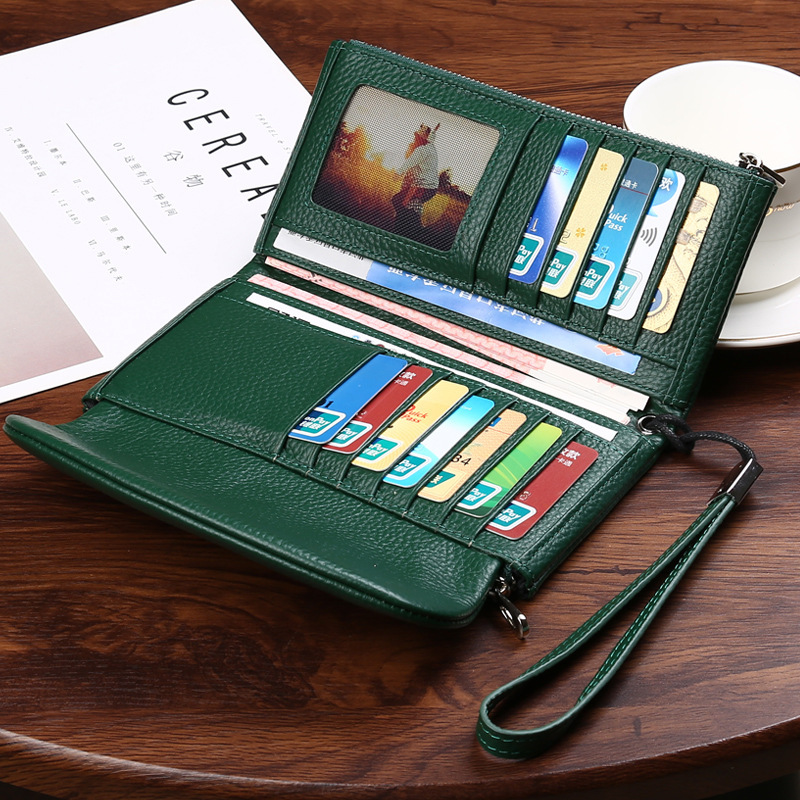 Cartera de gran capacidad, piel de vaca de primera capa larga, bolsa de monedas con múltiples posiciones de tarjetas, cuero suave, estilo de explosión ruso OZON