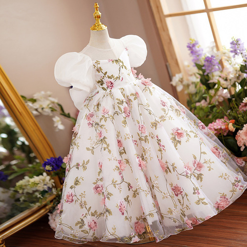 Children's princess dress fairy host costume for girls piano performance ballgown flower child wedding dress gown